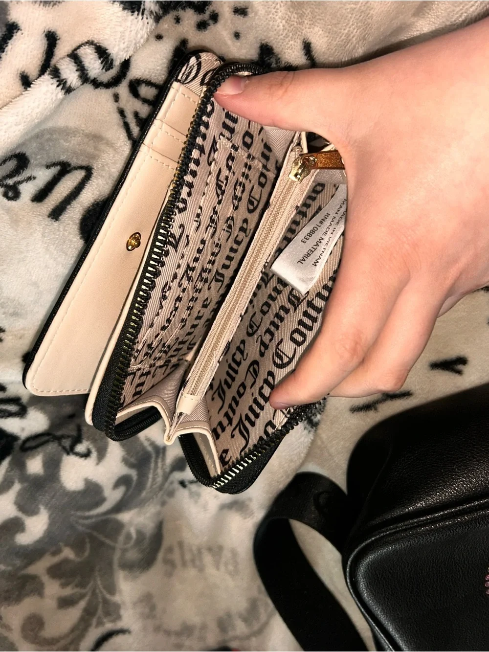 Juicy Couture Black Rhinestone Logo Shoulder Bag, Wallet, and Pouch Set